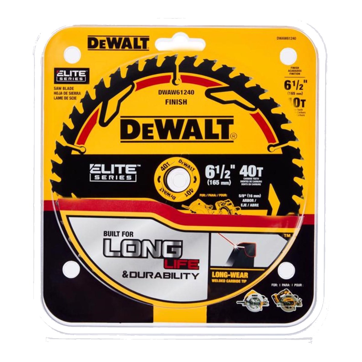 DeWalt – Elite Series 6-1/2 In. D X 5/8 In. Carbide Circular Saw Blade 40 Teeth 1 Pk