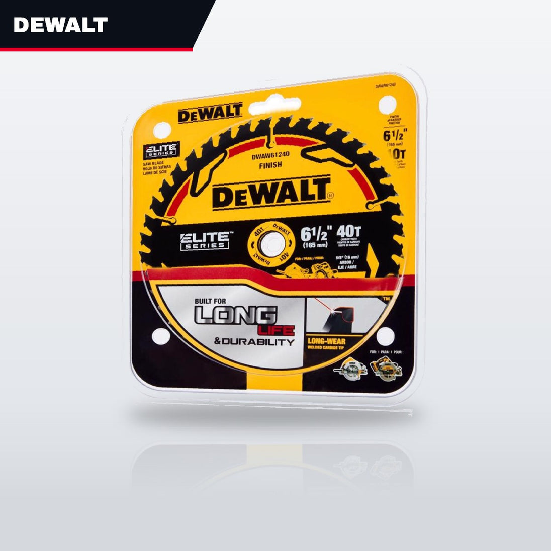 DeWalt – Elite Series 6-1/2 In. D X 5/8 In. Carbide Circular Saw Blade 40 Teeth 1 Pk