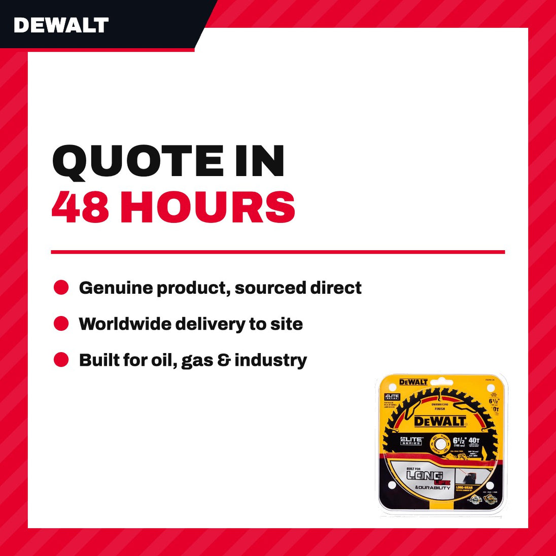 DeWalt – Elite Series 6-1/2 In. D X 5/8 In. Carbide Circular Saw Blade 40 Teeth 1 Pk