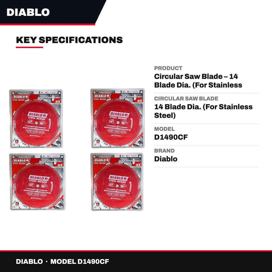 Diablo D1490CF – Circular Saw Blade – 14 Blade Dia. (For Stainless Steel)