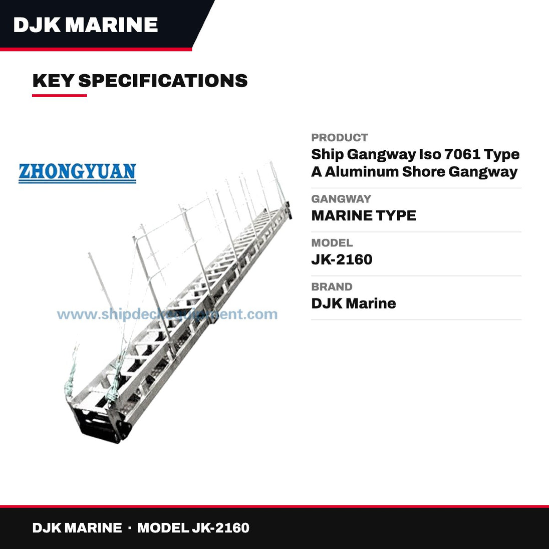 DJK Marine JK-2160 – Ship Gangway Iso 7061 Type A Aluminum Shore Gangway With Decking Plate Is Designed To Be Carried On Board Ship