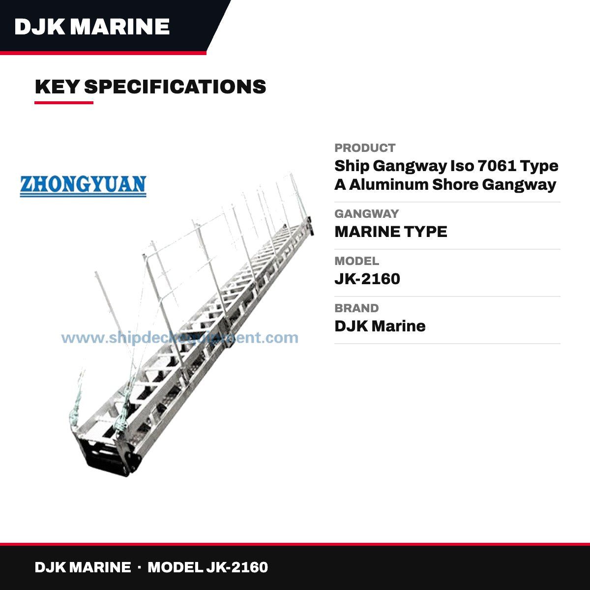 DJK Marine JK-2160 – Ship Gangway Iso 7061 Type A Aluminum Shore Gangway With Decking Plate Is Designed To Be Carried On Board Ship