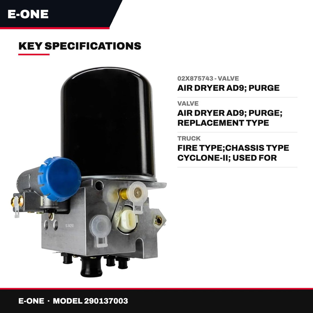 E-One 290137003 – 02X875743 - Valve – Air Dryer Ad9, Purge