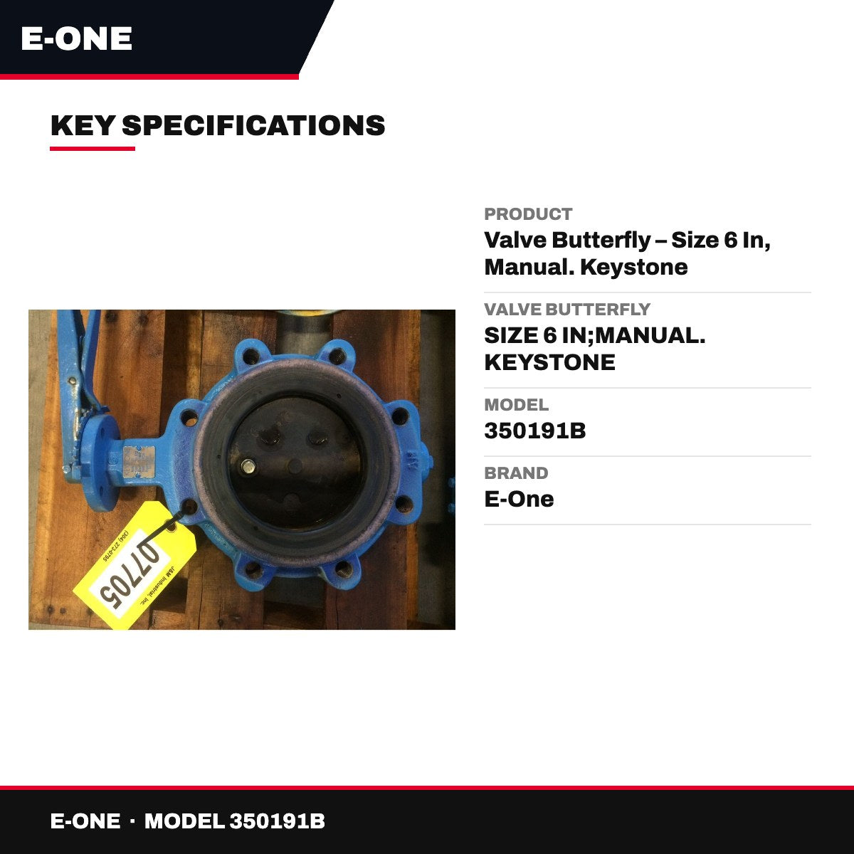 E-One 350191B – Valve Butterfly – Size 6 In, Manual. Keystone
