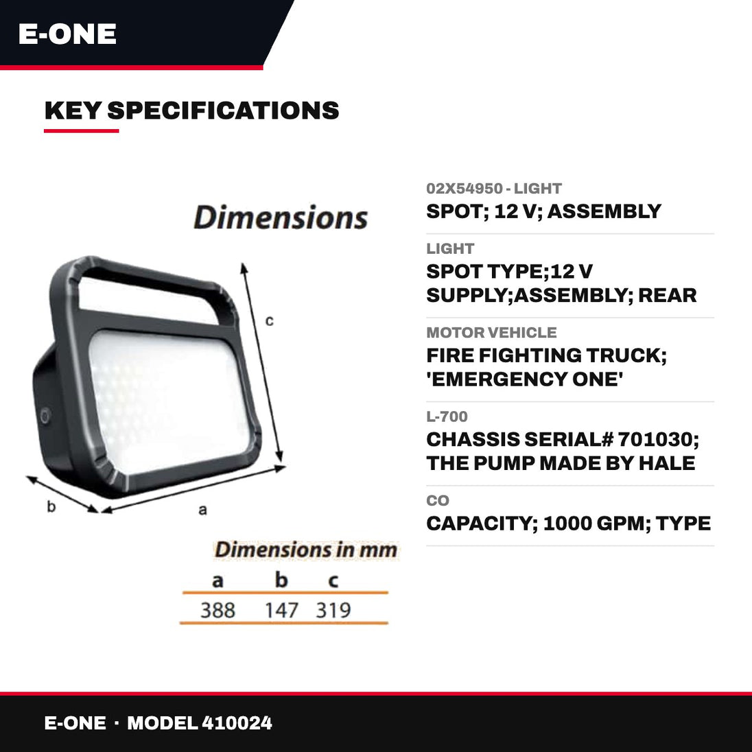 E-One 410024 – 02X54950 - Light – Spot, 12 V