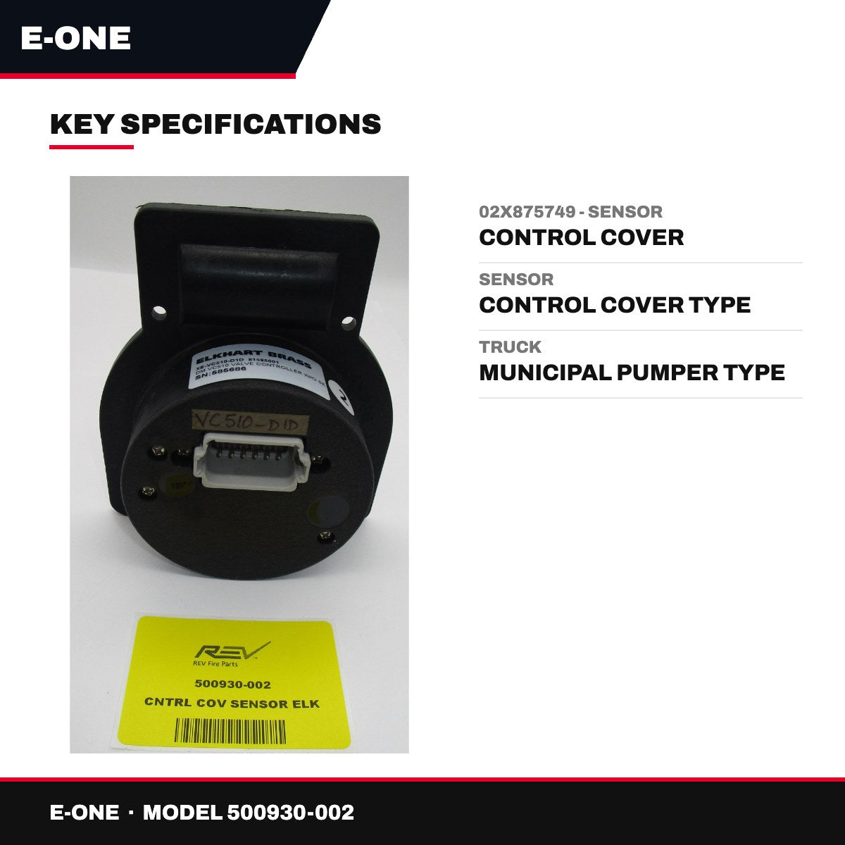 E-One 500930-002 – 02X875749 - Sensor – Control Cover