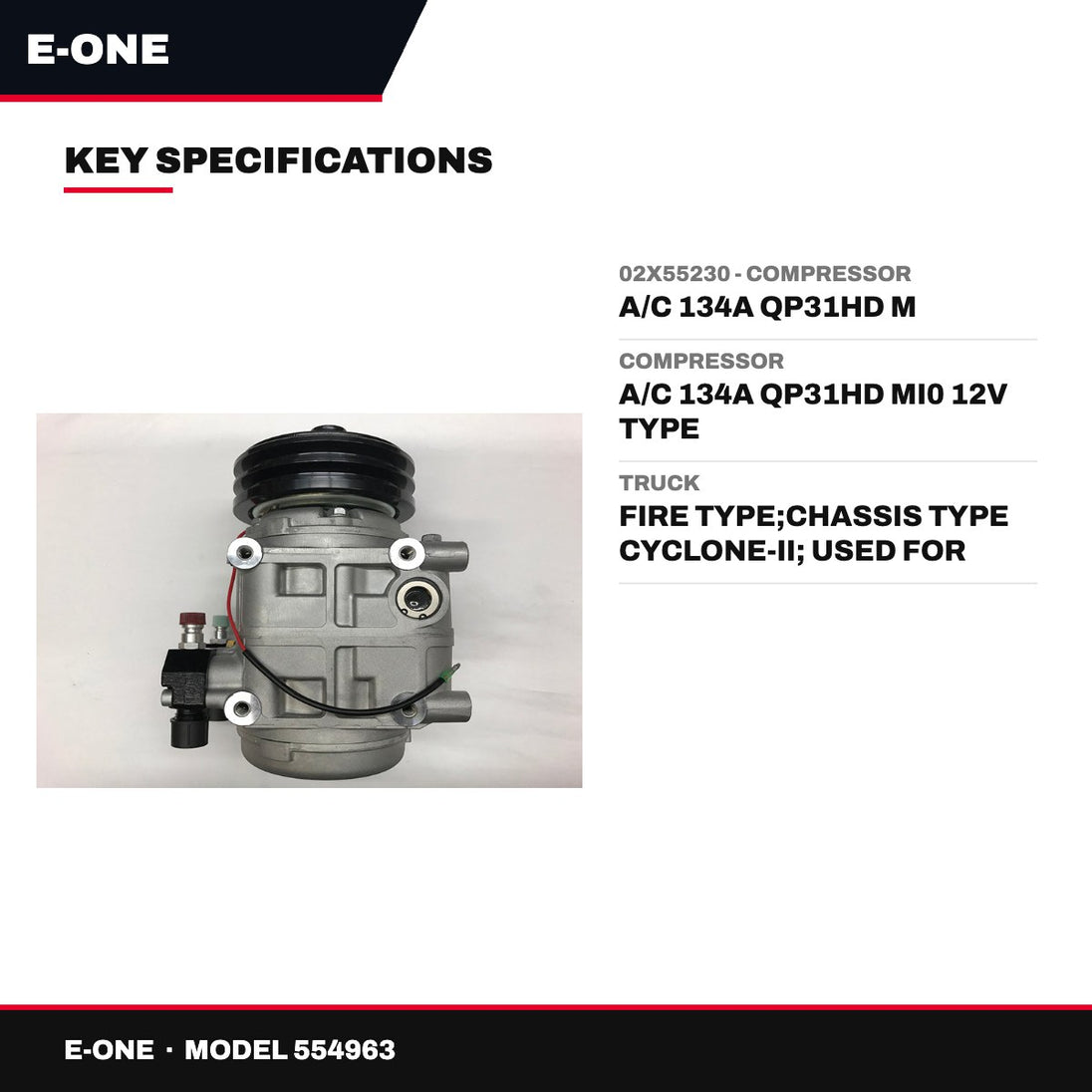 E-One 554963 – 02X55230 - Compressor – A/C 134A Qp31Hd M