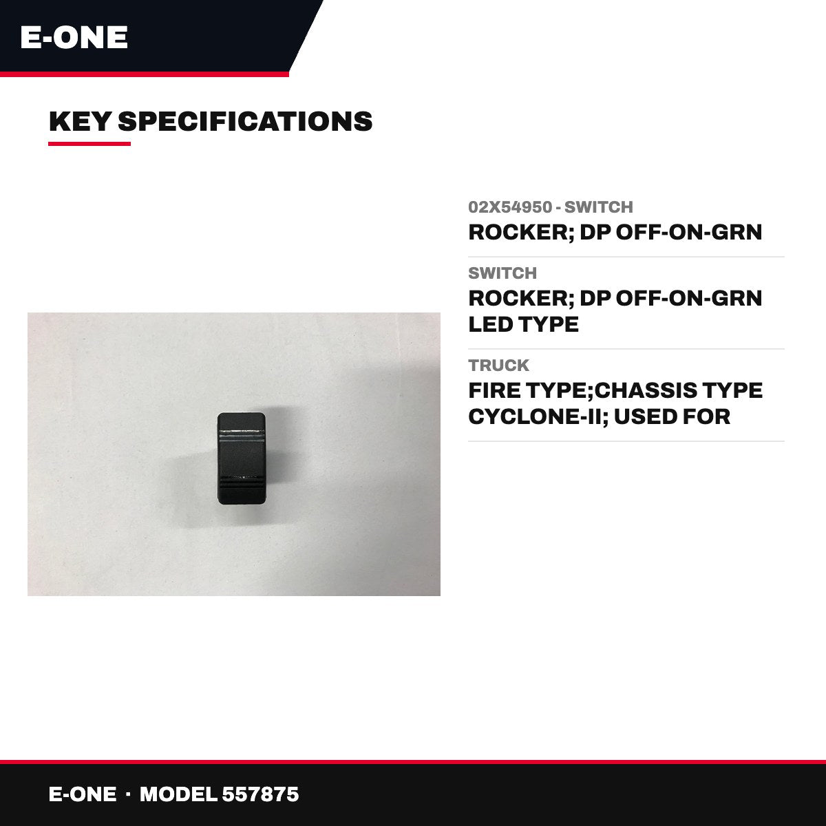 E-One 557875 – 02X54950 - Switch – Rocker, Dp Off-On-Grn
