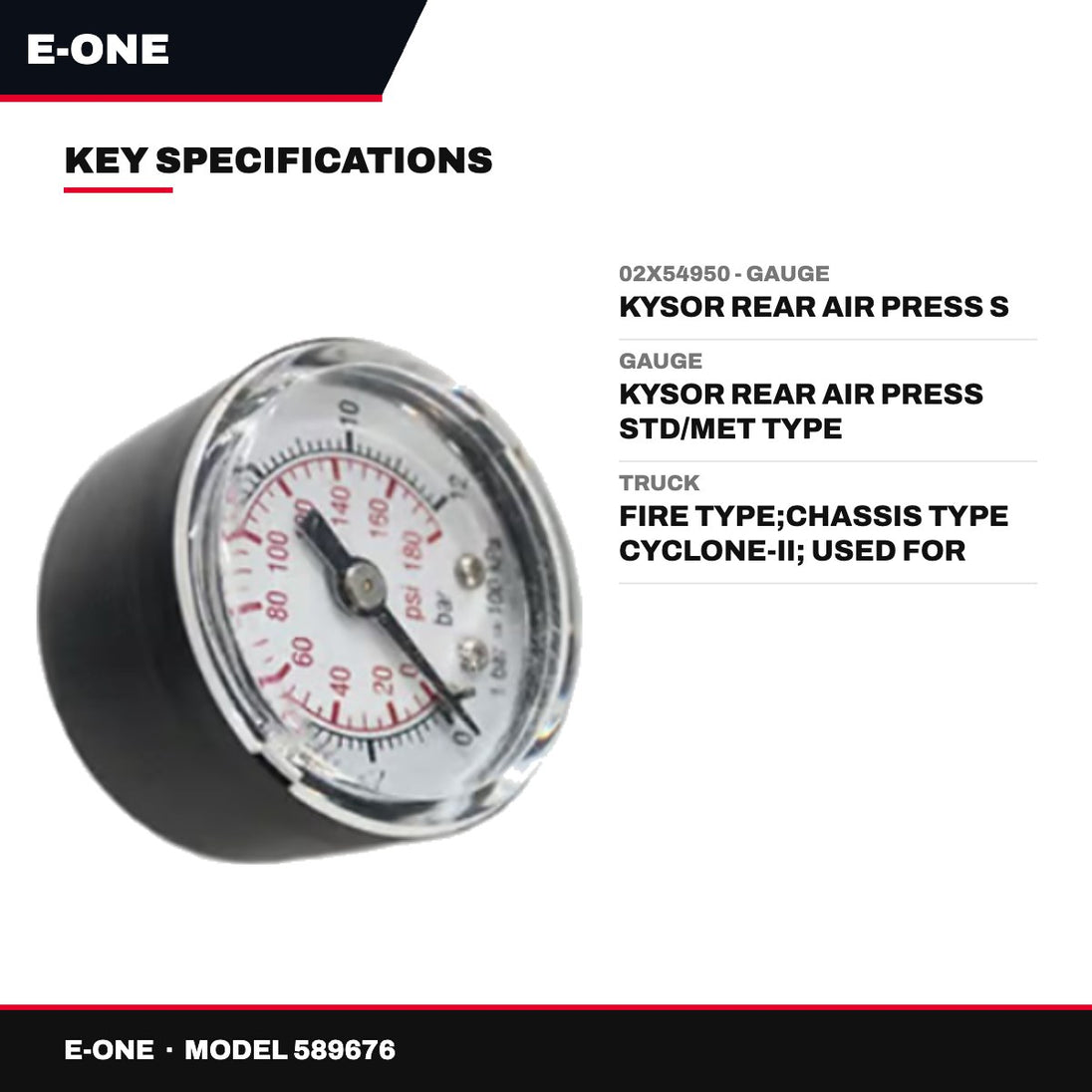E-One 589676 – 02X54950 - Gauge – Kysor Rear Air Press S