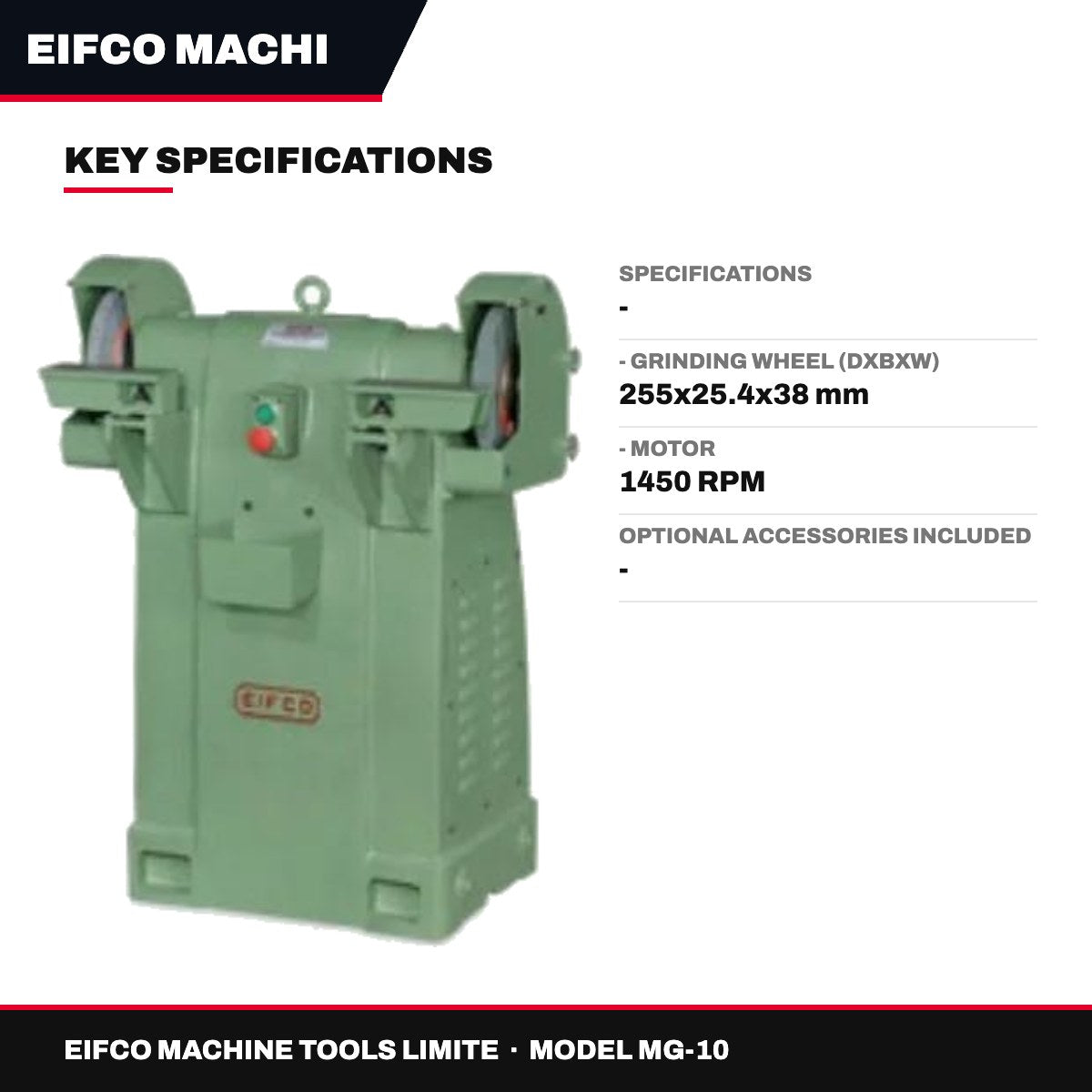Eifco Machine Tools Limite MG-10 – Pedestal Grinder