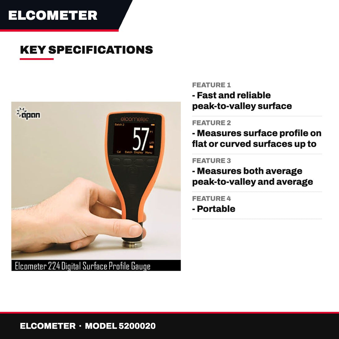 Elcometer 5200020 – Digital Surface Profile Gauge For Coating Applications That Provides