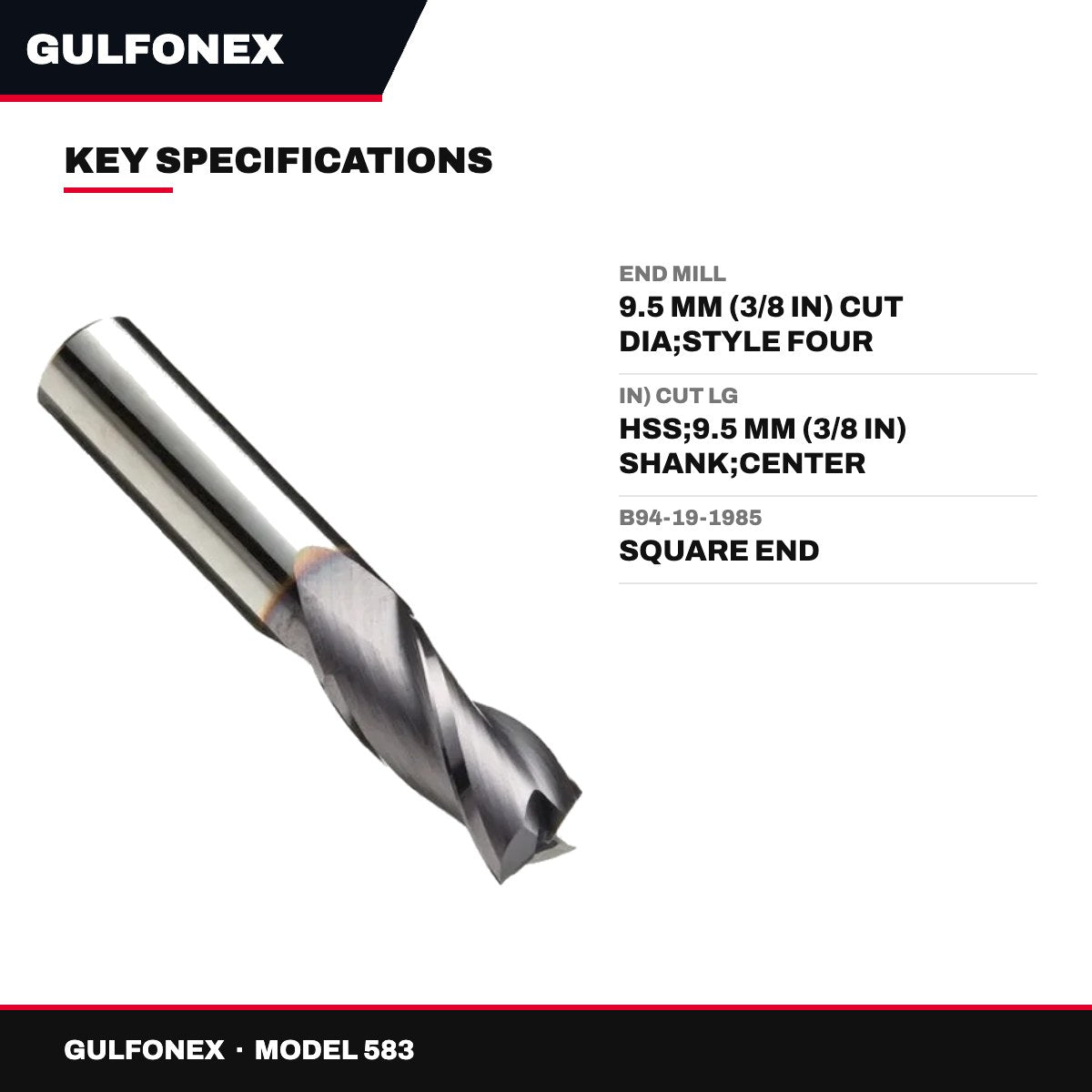 End Mill – 9.5 Mm (3/8 In) Cut Dia, Style Four Flute