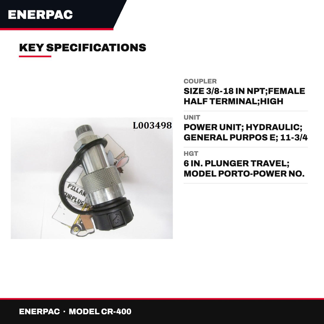 Enerpac CR-400 – Coupler – Size 3/8-18 In Npt, Female Half Terminal