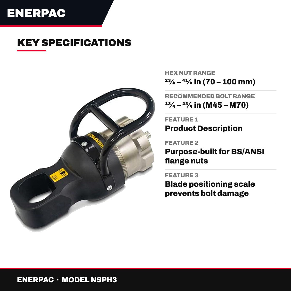 Enerpac NSPH3 – Nut Splitter Power Head, Single-Acting, 700 Bar