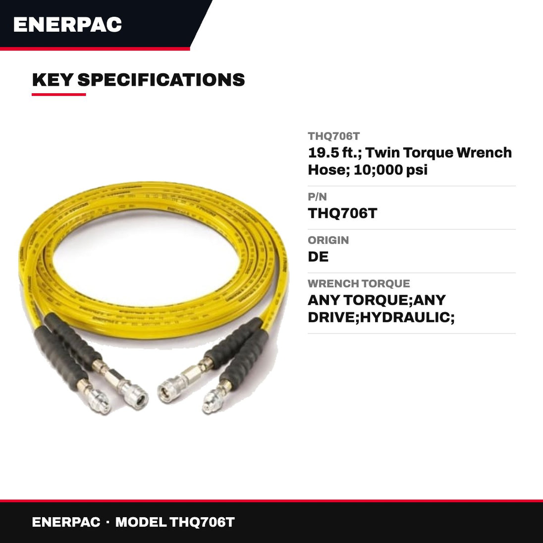 Enerpac THQ706T – Thq706T – 19.5 Ft., Twin Torque Wrench Hose