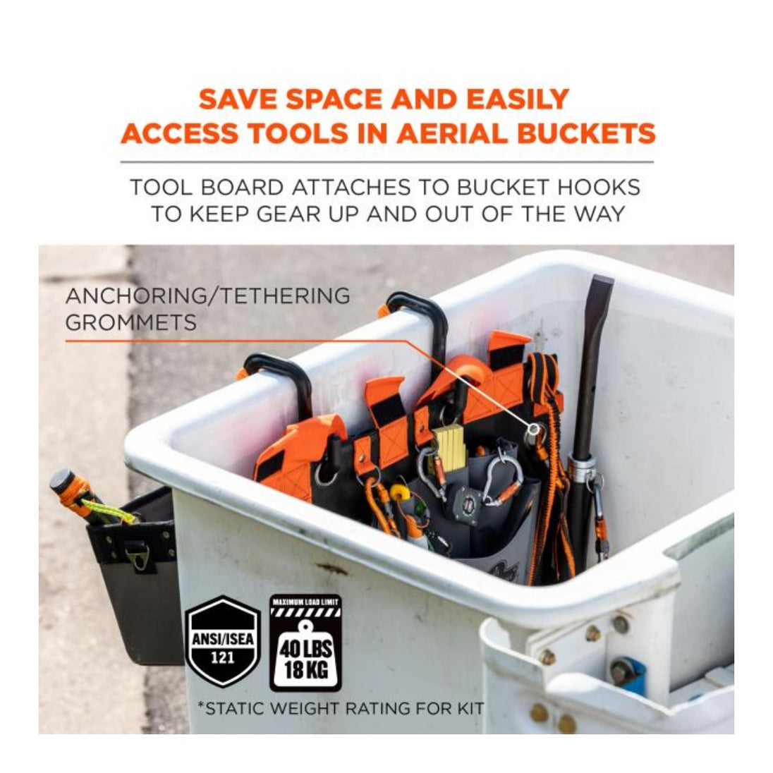 Ergodyne OTHERS – A Tool Organizer Designed For Use In Aerial Buckets. It Attaches To Bucket Hooks To
