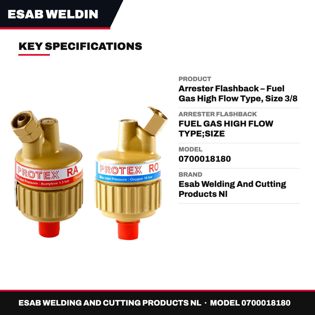 Esab Welding And Cutting Products Nl 0700018180 – Arrester Flashback – Fuel Gas High Flow Type, Size 3/8