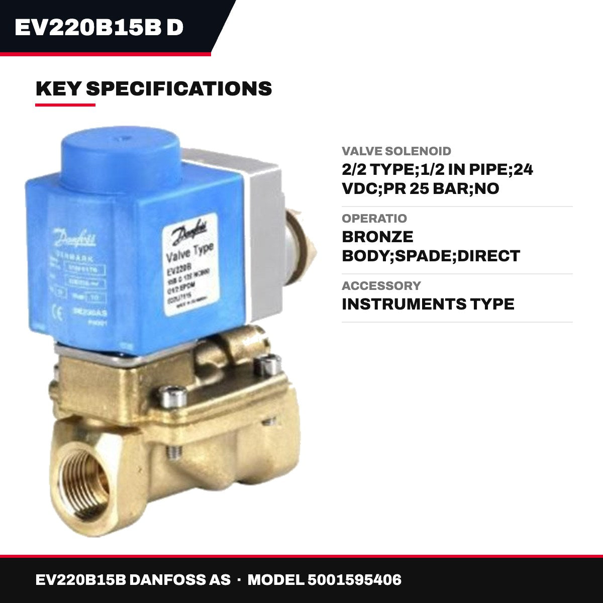 Ev220B15B Danfoss As 5001595406 – Valve Solenoid – 2/2 Type, 1/2 In Pipe