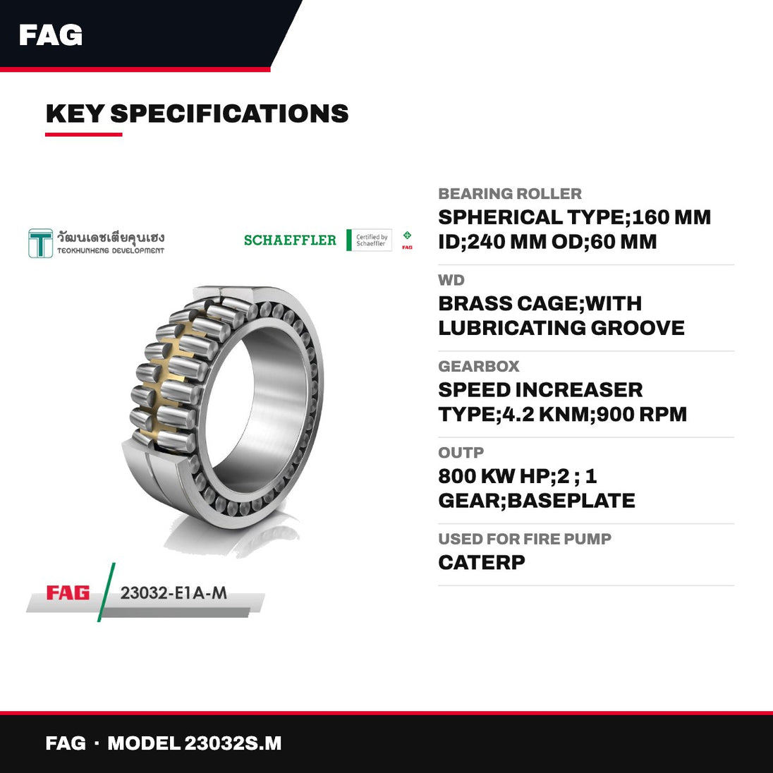 Fag 23032S.M – Bearing Roller – Spherical Type, 160 Mm Id