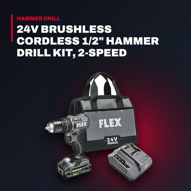 FLEX 24V Brushless Cordless 1/2" Hammer Drill Kit, 2-Speed