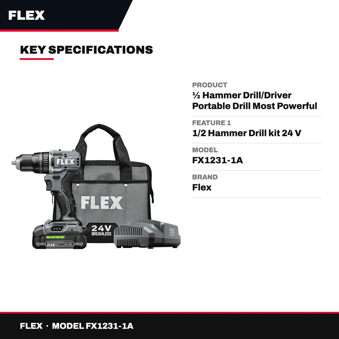 Flex FX1231-1A – ½ Hammer Drill/Driver Portable Drill Most Powerful Drill
