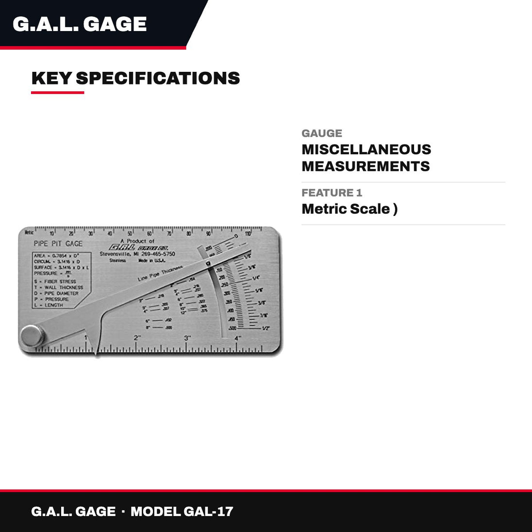 G.A.L. Gage GAL-17 – Pipe Pit Gauge, Inch
