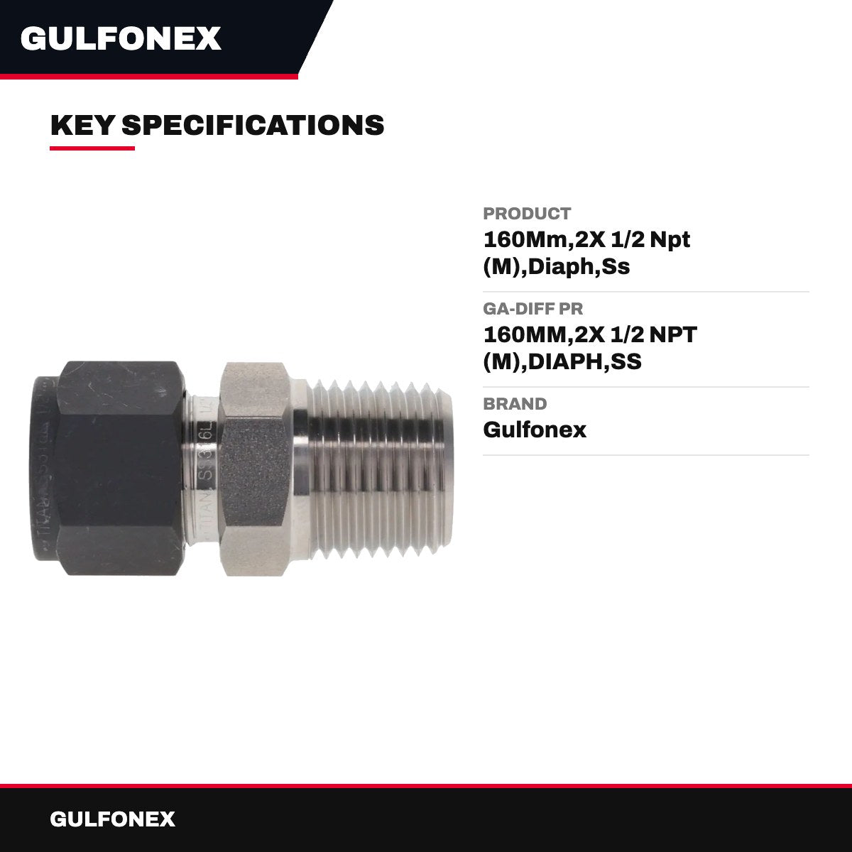 Ga-Diff Pr – 160Mm,2X 1/2 Npt (M),Diaph,Ss