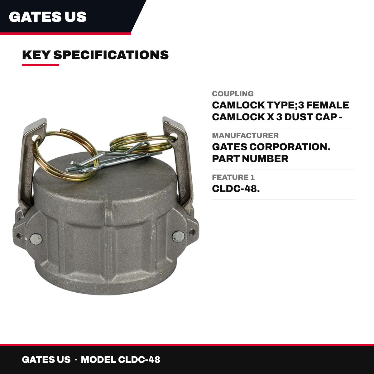 Gates Us CLDC-48 – Coupling – Camlock Type, 3 Female Camlock X 3 Dust Cap - Type Dc