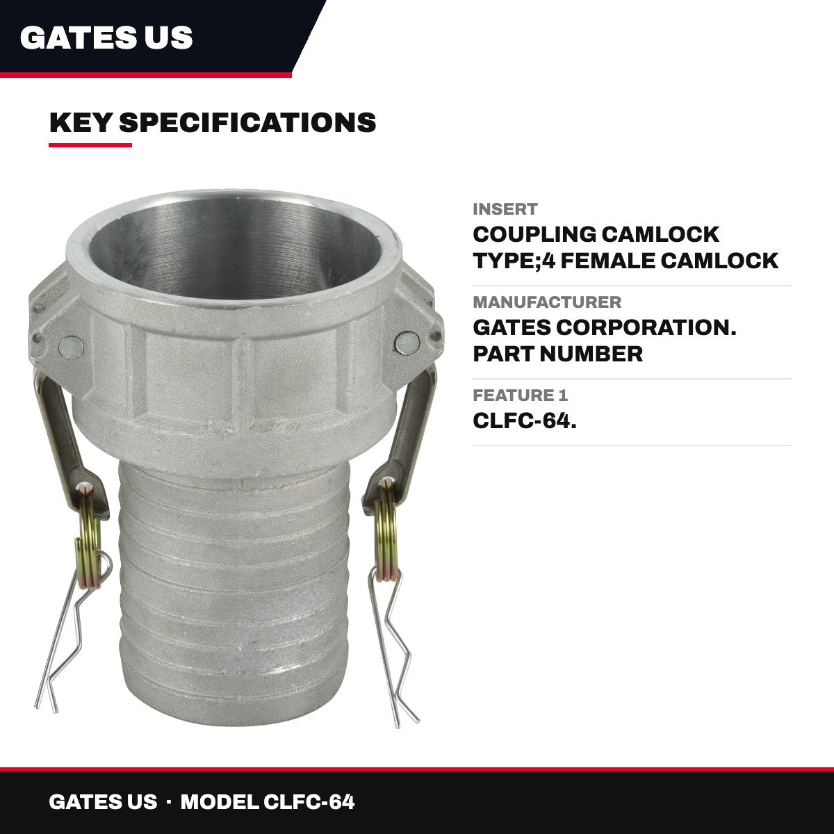 Gates Us CLFC-64 – Insert – Coupling Camlock Type, 4 Female Camlock Insert - Type C