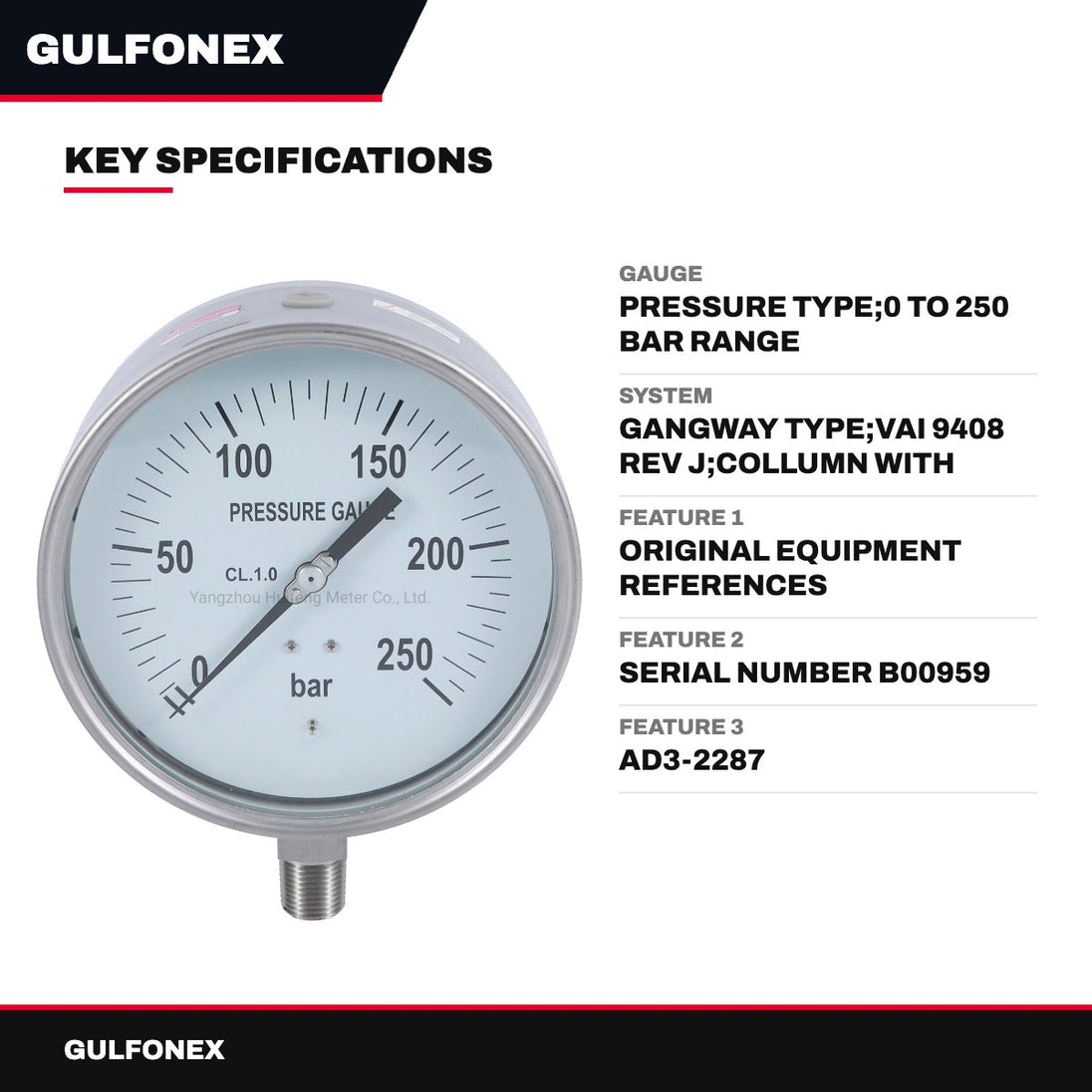 Gauge – Pressure Type, 0 To 250 Bar Range