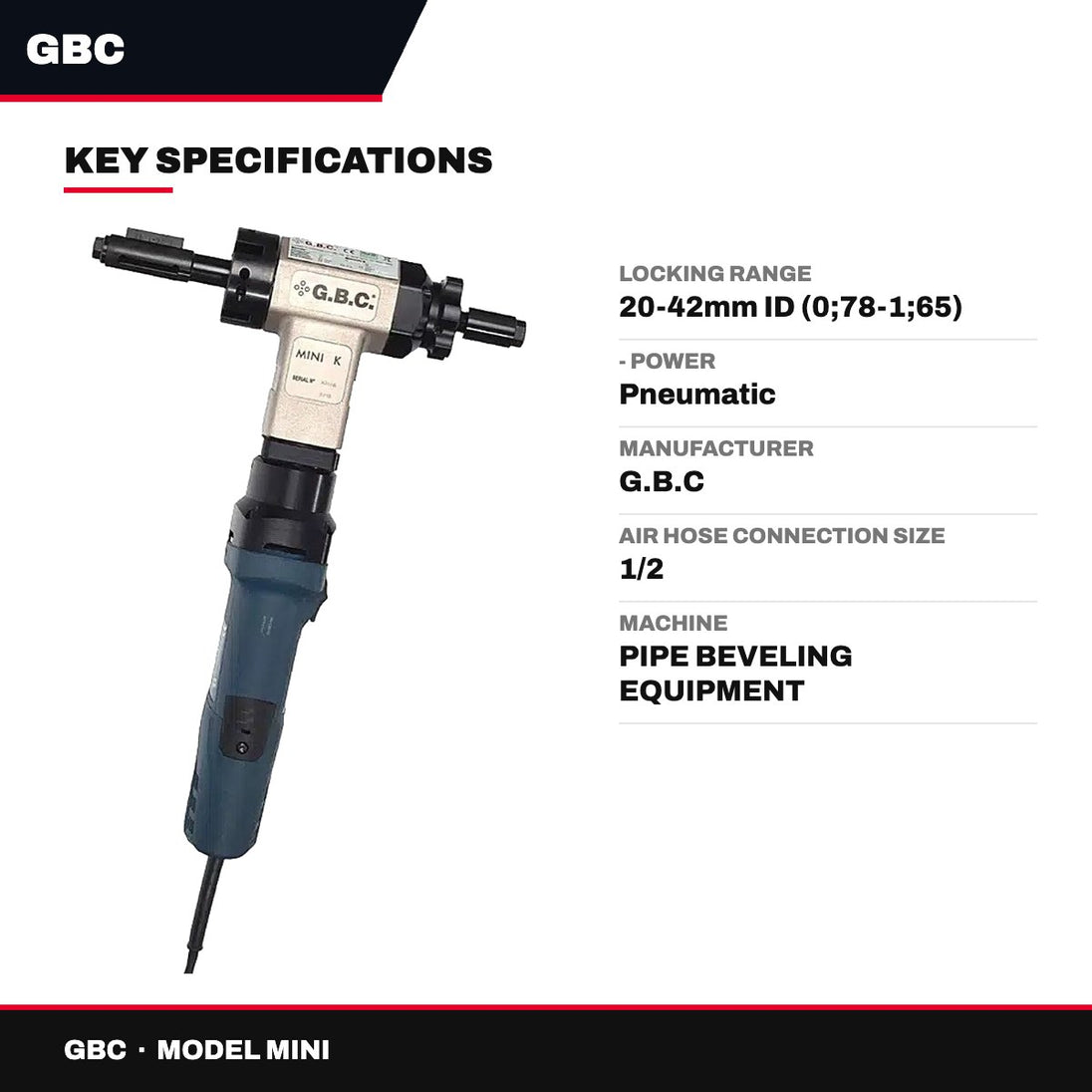GBC MINI – Pneumatic Pipe Beveling Machine, ID 20–42 mm