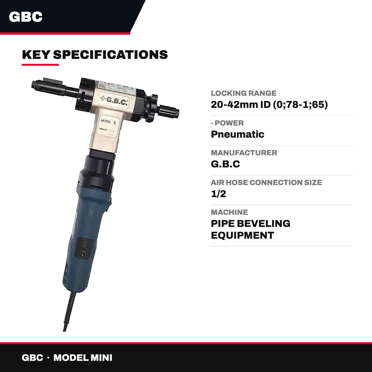 GBC MINI – Pneumatic Pipe Beveling Machine, ID 20–42 mm