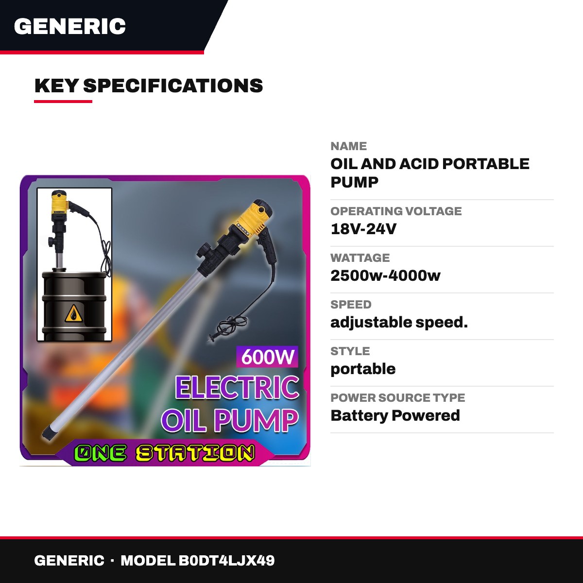 ‎Generic B0DT4LJX49 – Oil And Acid Portable Pump – Electric Oil Barrel And Acid Pump, Adjustable Speed