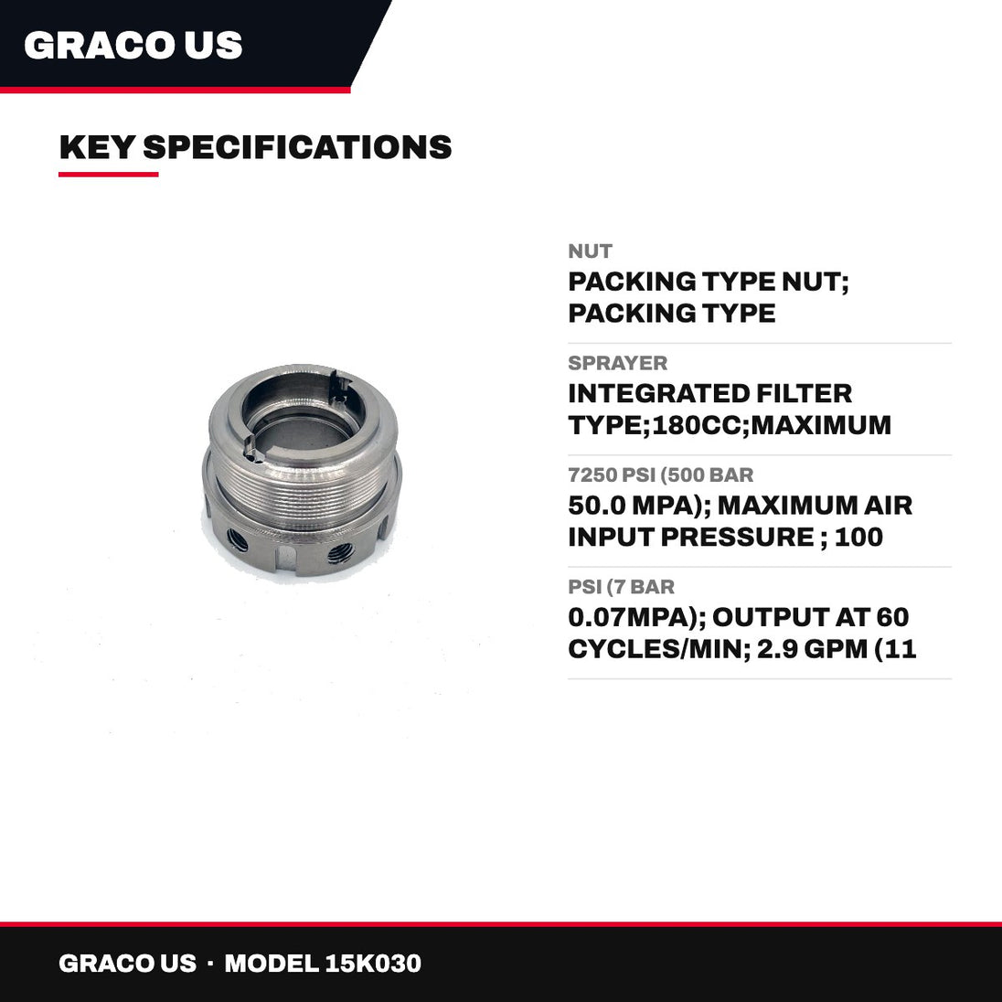 Graco Us 15K030 – Nut – Packing Type Nut, Packing Type