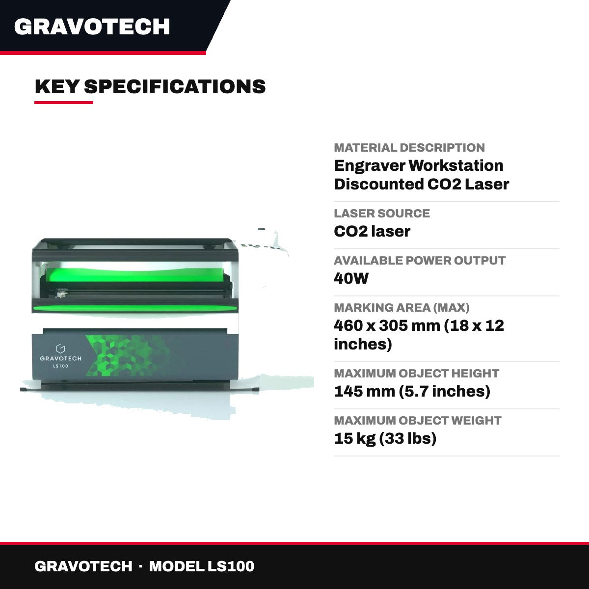 Gravotech LS100 – CO2 Laser Engraving Machine 40W, 18" x 12"