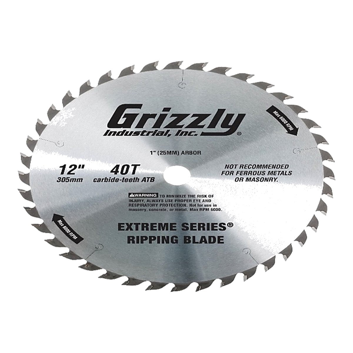 Grizzly Industrial T26700 – 12" x 1" 40T ATB Ripping Blade