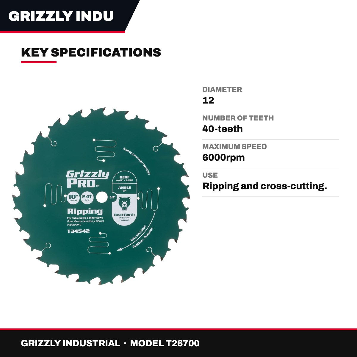Grizzly Industrial T26700 – Atb Ripping Blade