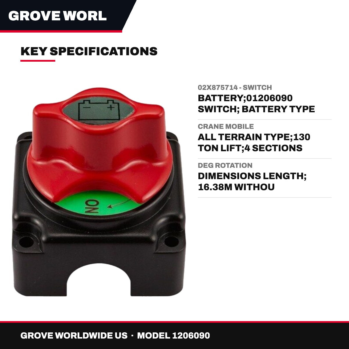 Grove Worldwide Us 1206090 – 02X875714 - Switch – Battery, 01206090 Switch