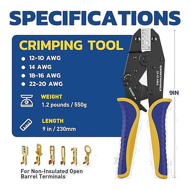 Haisstronica HS-5327 – Ratchet Crimping Tool, Open Barrel AWG 20-10