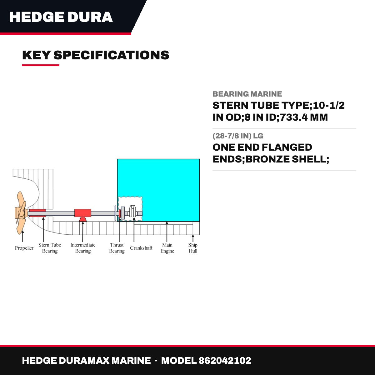 Hedge Duramax Marine 862042102 – Bearing Marine – Stern Tube Type, 10-1/2 In Od