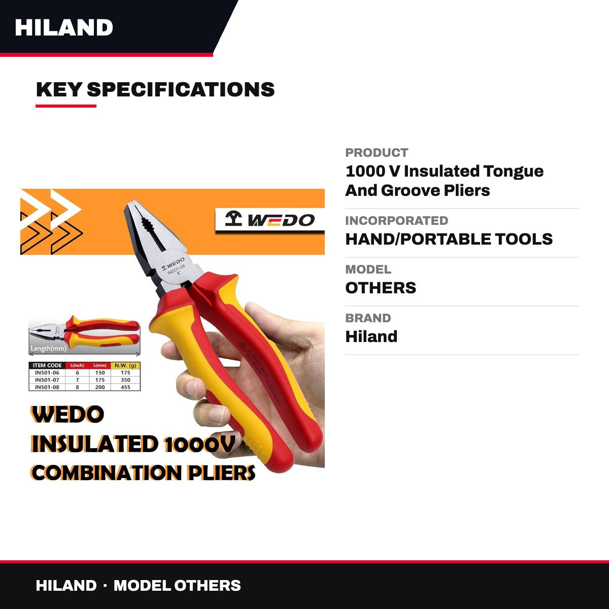 Hiland OTHERS – 1000 V Insulated Tongue And Groove Pliers