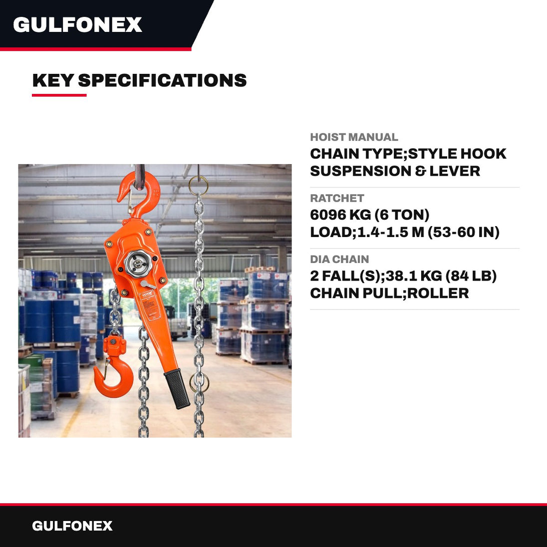 Hoist Manual – Chain Type, Style Hook Suspension & Lever