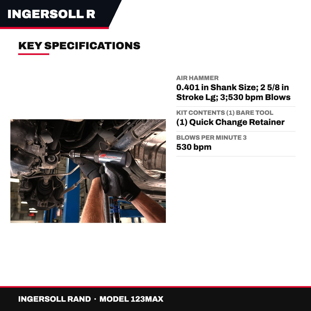 Ingersoll Rand 123MAX – Air Hammer – 0.401 In Shank Size, 2 5/8 In Stroke Lg
