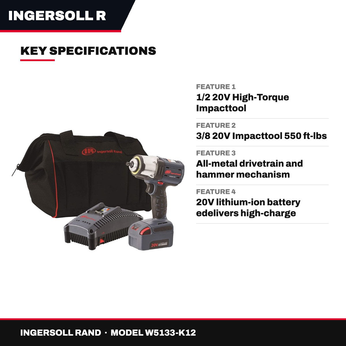 Ingersoll Rand W5133-K12 – Kit Consist Of Cordless Impact Wrench