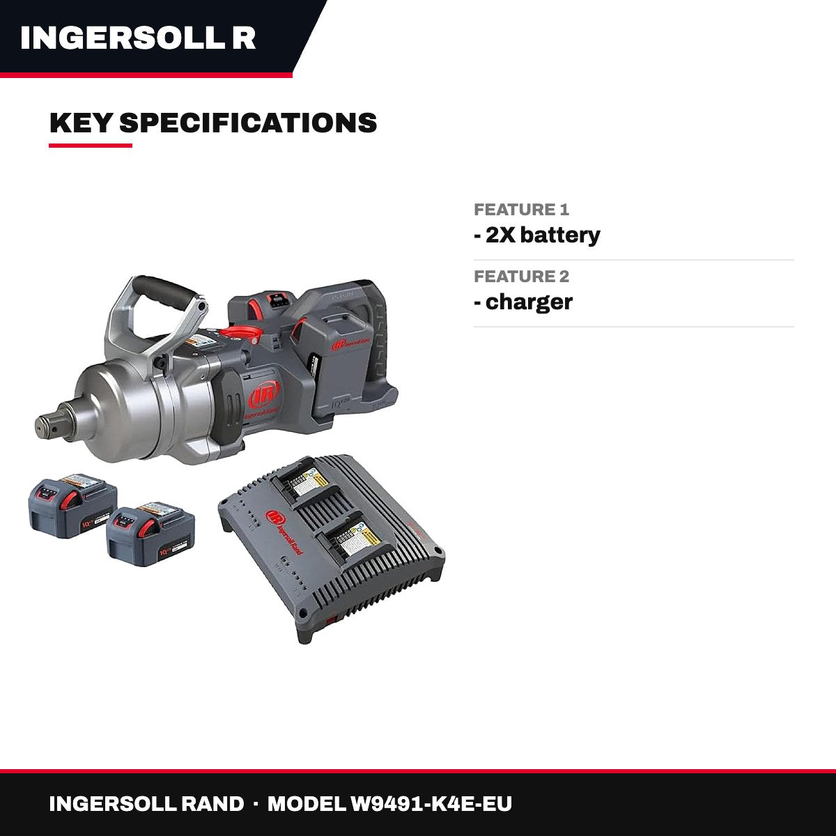 Ingersoll Rand W9491-K4E-EU – 1" Cordless Impact Wrench Kit