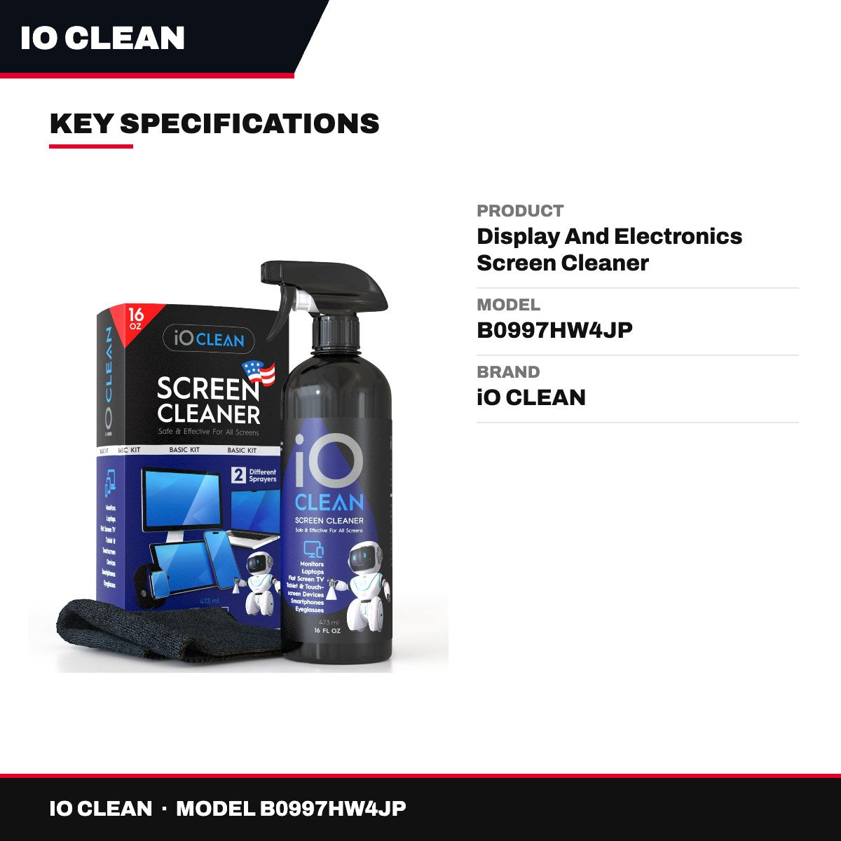 iO CLEAN B0997HW4JP – Display And Electronics Screen Cleaner