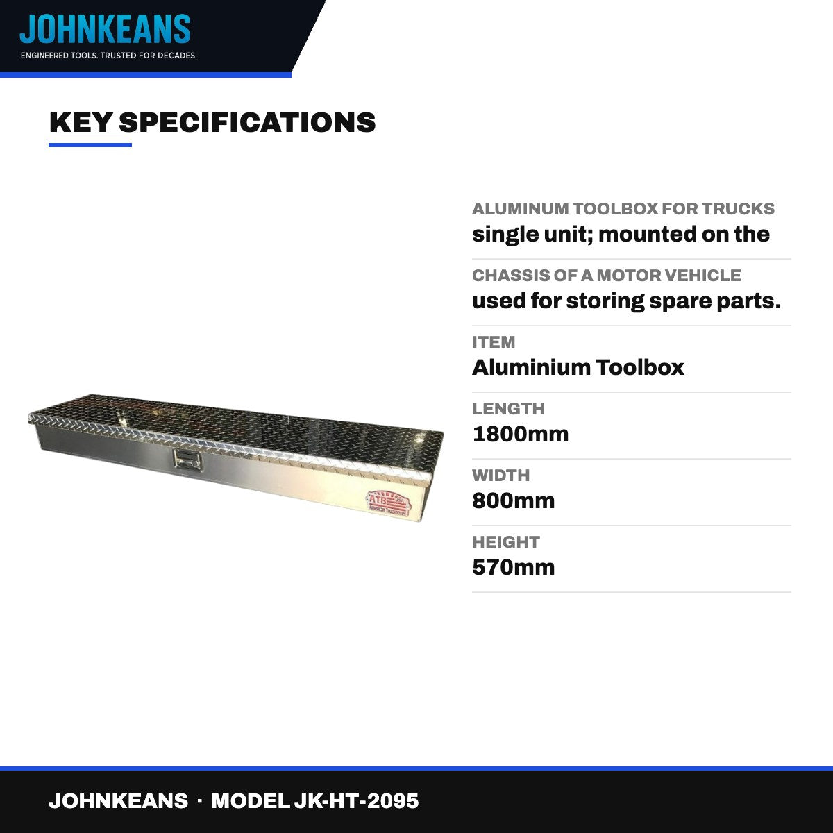 Johnkeans JK-HT-2095 – Johnkeans – Aluminum Toolbox For Trucks – Single Unit, Mounted On The