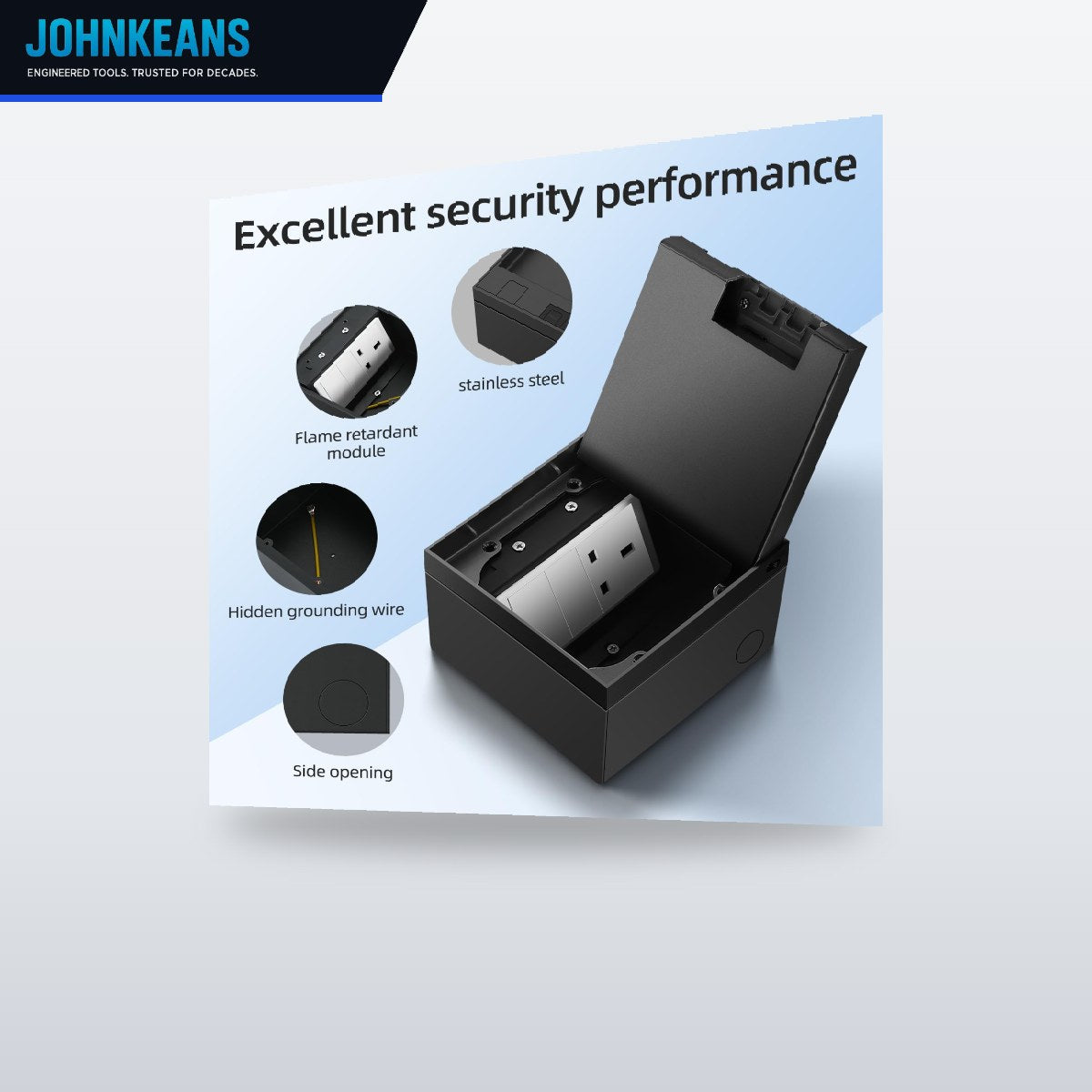 Johnkeans JK-TW-2097 – Johnkeans – Floor Mounted Receptacle Outlet – 13A Minmum, 230V