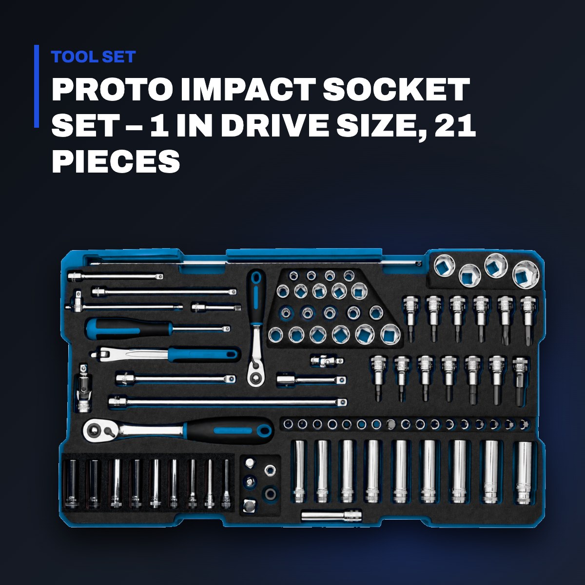 Johnkeans JK-TW-2107 – Proto Impact Socket Set – 1 In Drive Size, 21 Pieces