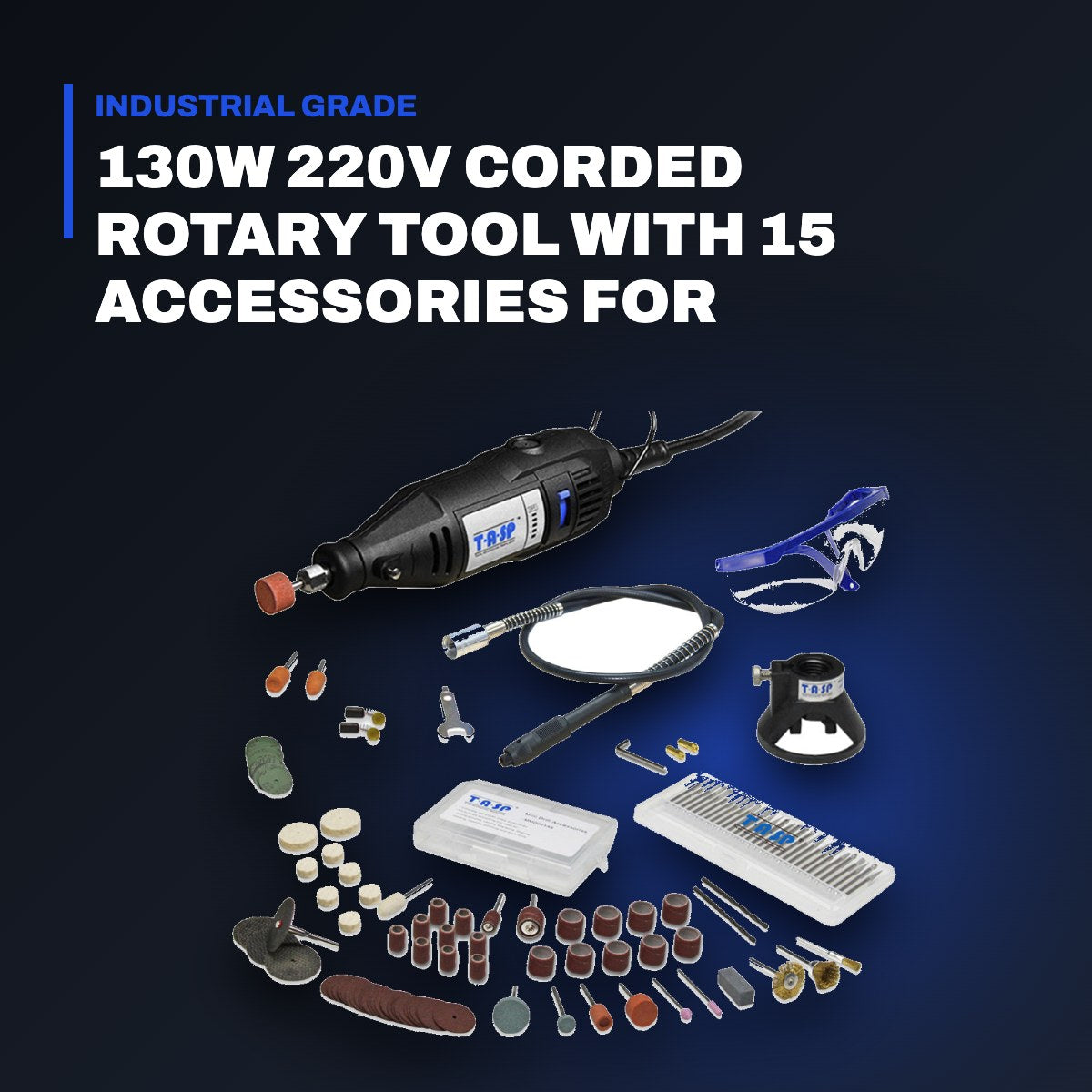 Johnkeans JK-HT-2023 – 130W 220V Corded Rotary Tool With 15 Accessories For Sanding – Cutting And Engraving